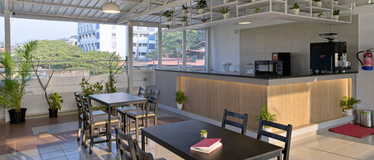 outdoor hot desk area at kowo workspaces panjim